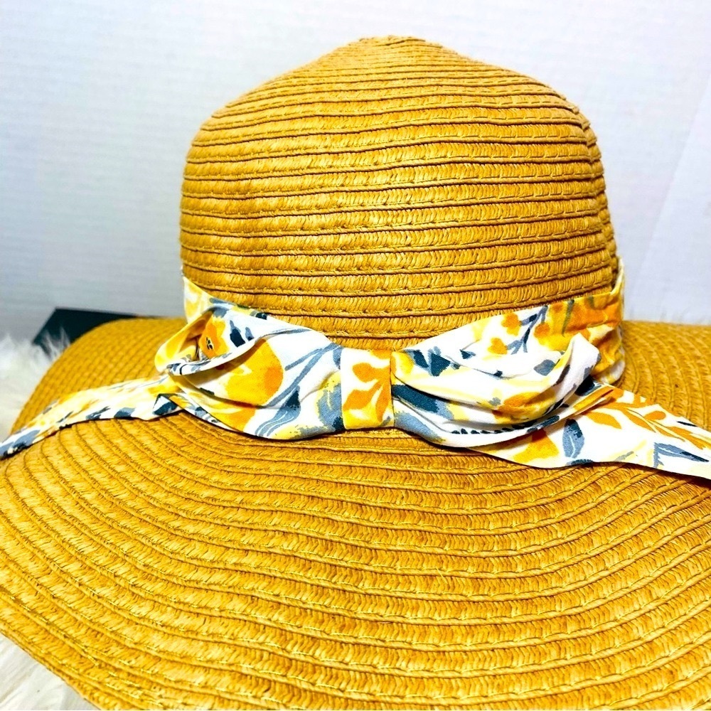 Rachel Zoe Golden Women's Beach Sun Hat with Floral Head Band NWT - Picture 4 of 6